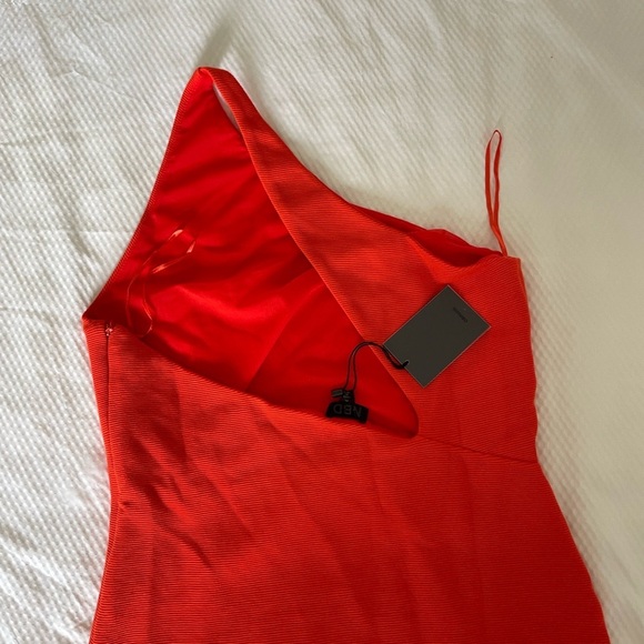 NBD Red Orange One-Shoulder Bodycon Dress Night Out - Picture 6 of 11